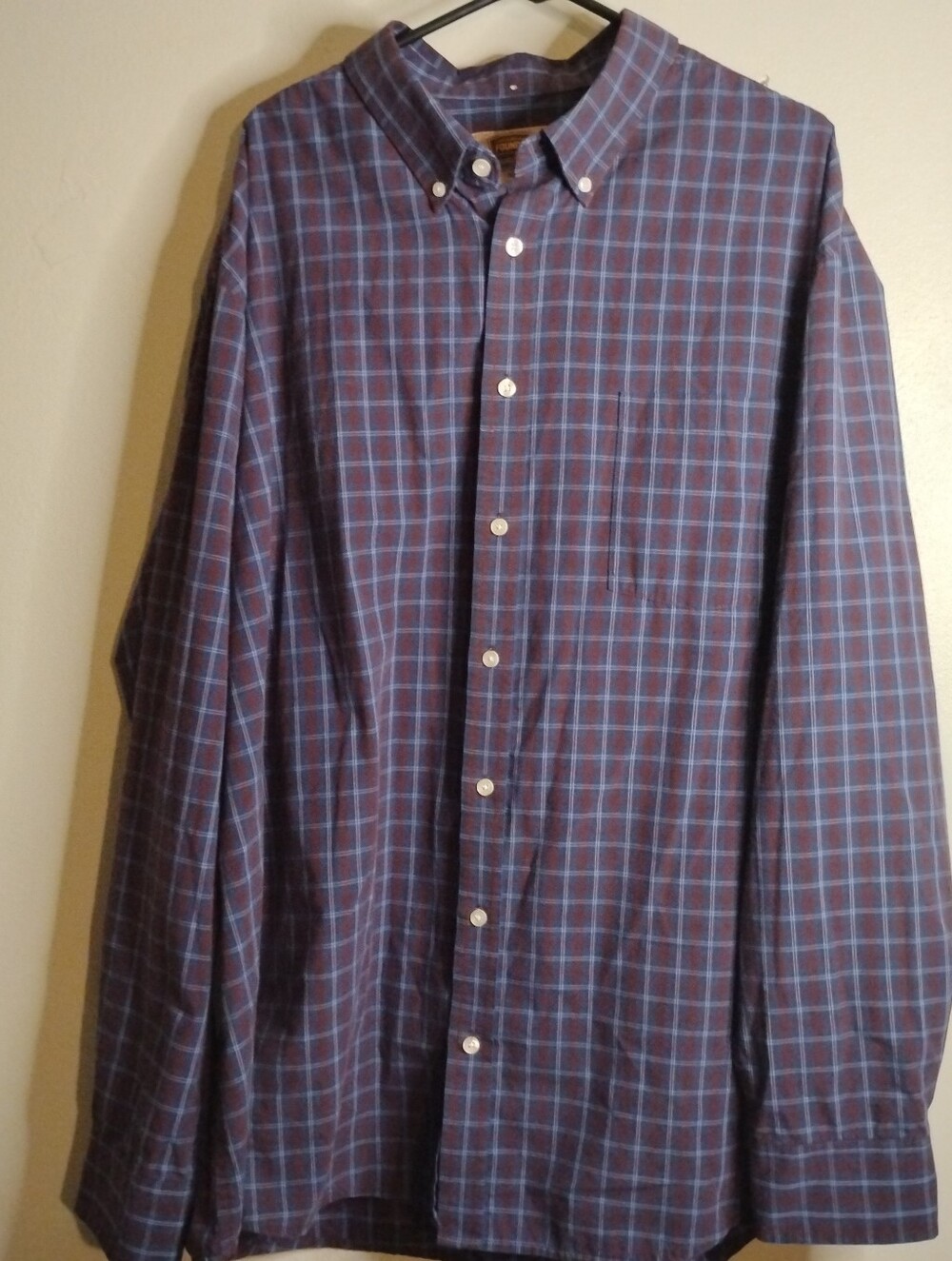 The‎ Foundry Supply Co. Men's Navy Button-Down Shirt with Light Blue Windowpane
